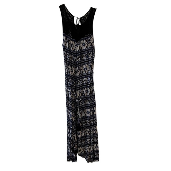 Lucky Brand Crochet Maxi Dress Black, taupe and Blue Patterned - Picture 2 of 10